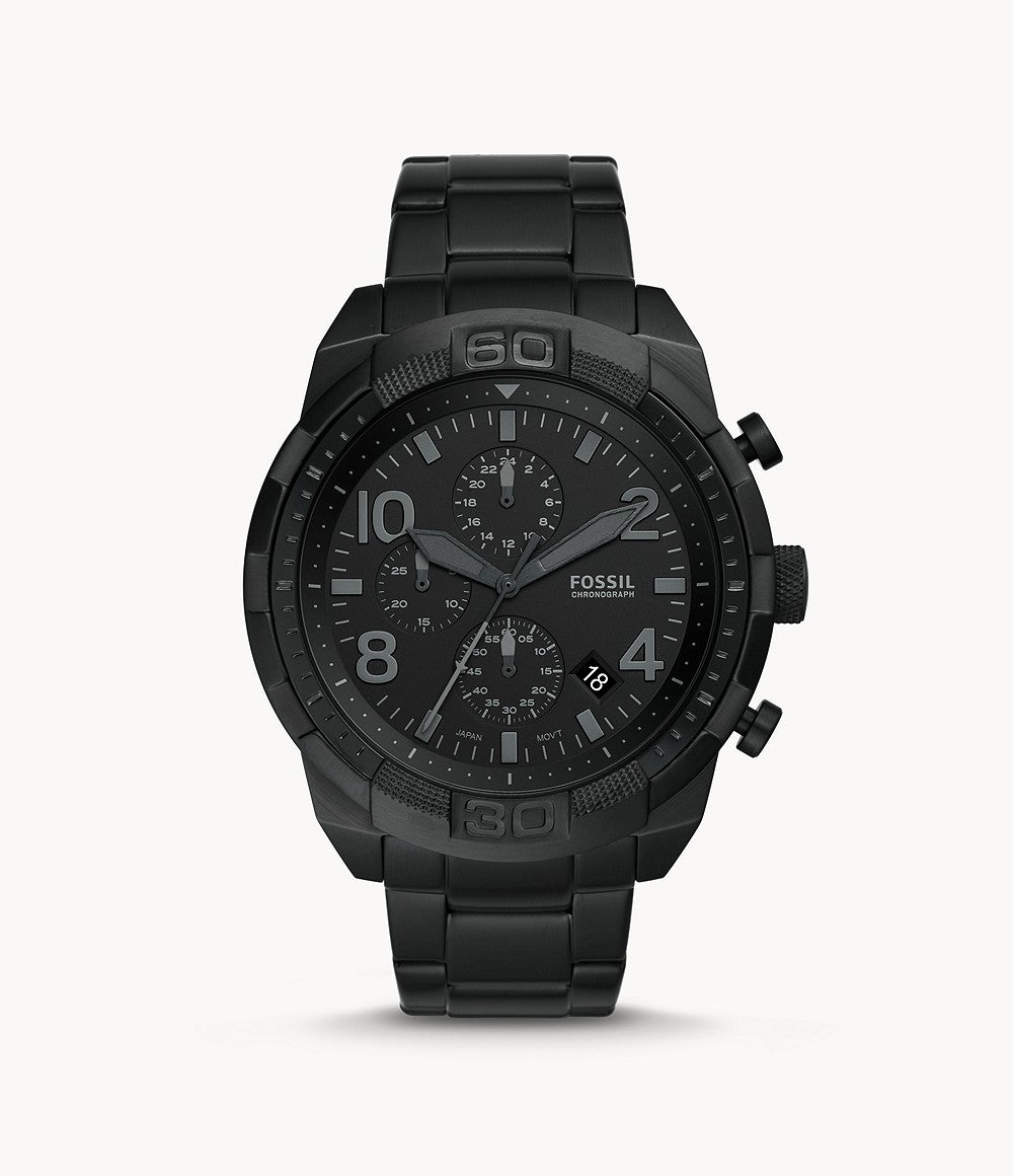 Bronson Chronograph Black Stainless Steel Watch | Fossil | Luby 