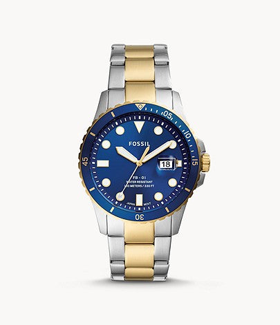 Three-Hand Date Two-Tone Stainless Steel Watch | Fossil | Luby 