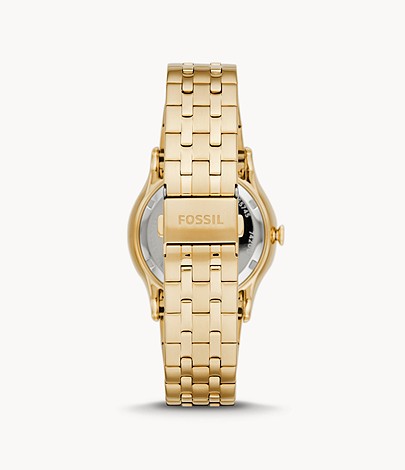 Three-Hand Date Gold-Tone Stainless Steel Watch | Fossil | Luby 