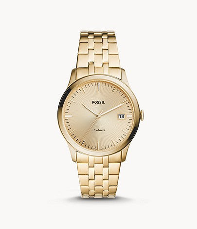 Three-Hand Date Gold-Tone Stainless Steel Watch | Fossil | Luby 