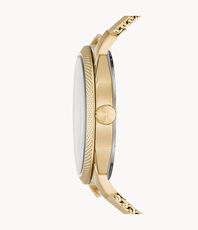 Machine Three-Hand Date Gold-Tone Stainless Steel Mesh Watch | Fossil | Luby 