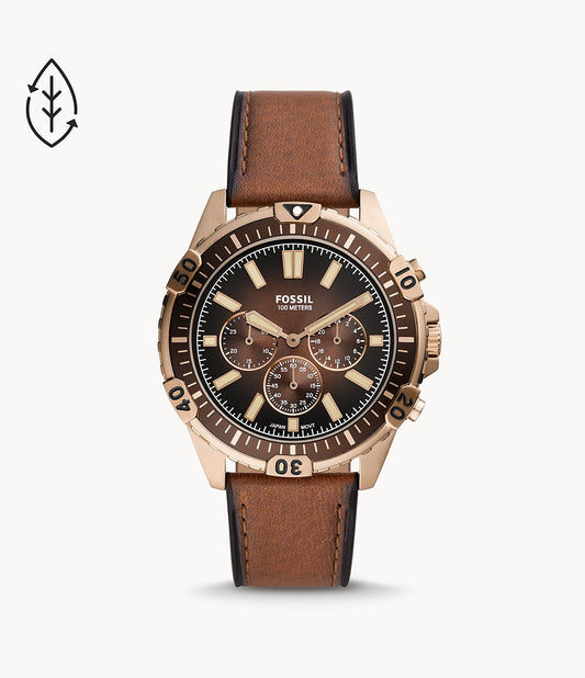 Garrett Chonograph Medium Brown Eco Leather Watch | Fossil | Luby 