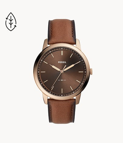 The Minimalist Three-Hand Medium Brown Eco Leather Watch | Fossil | Luby 