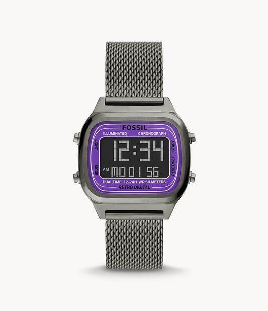 Retro Digital Smoke Stainless Steel Watch | Fossil | Luby 