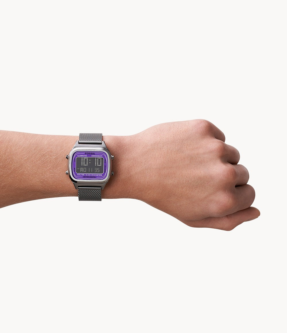 Retro Digital Smoke Stainless Steel Watch | Fossil | Luby 
