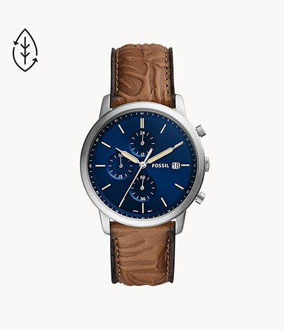 Minimalist Chronograph Tan Eco Leather Watch | Fossil | Luby 