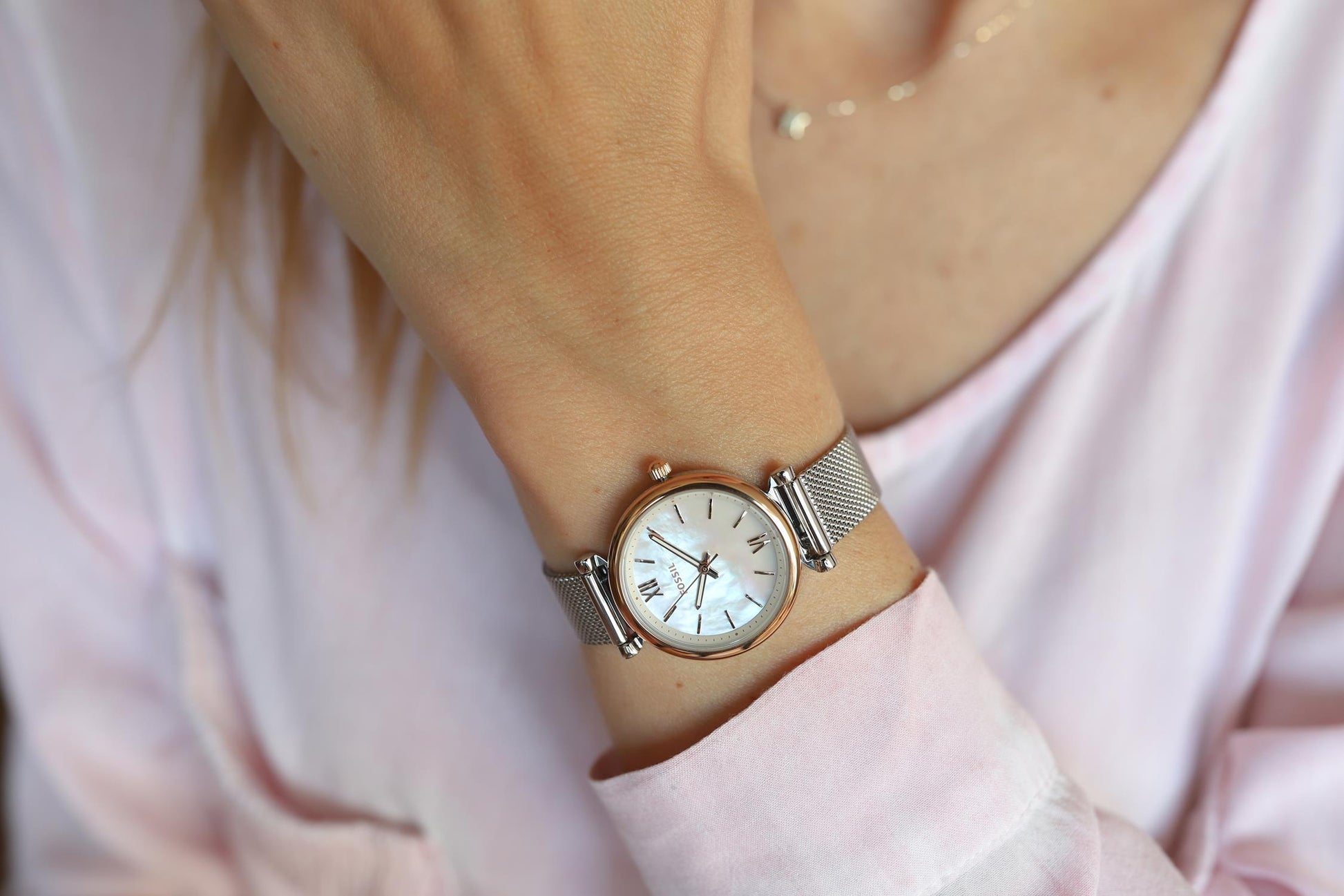 Carlie Mini Watch (Silver/Rose-Gold) | Fossil | Luby 