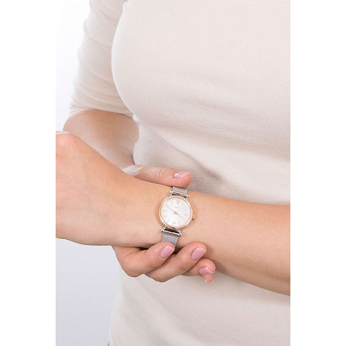 Carlie Mini Watch (Silver/Rose-Gold) | Fossil | Luby 