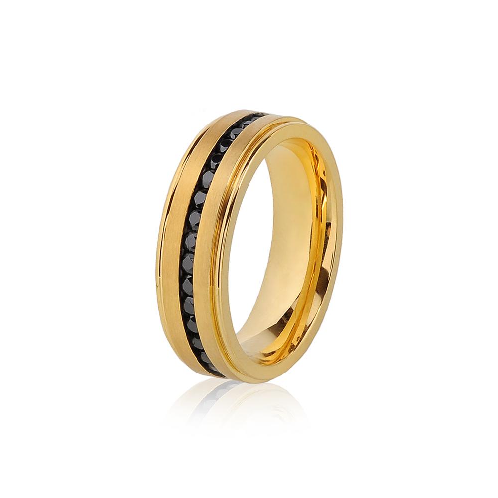 Stainless-Steel Matte Black Stones Wedding Band Ring | ARZ Steel | Luby 