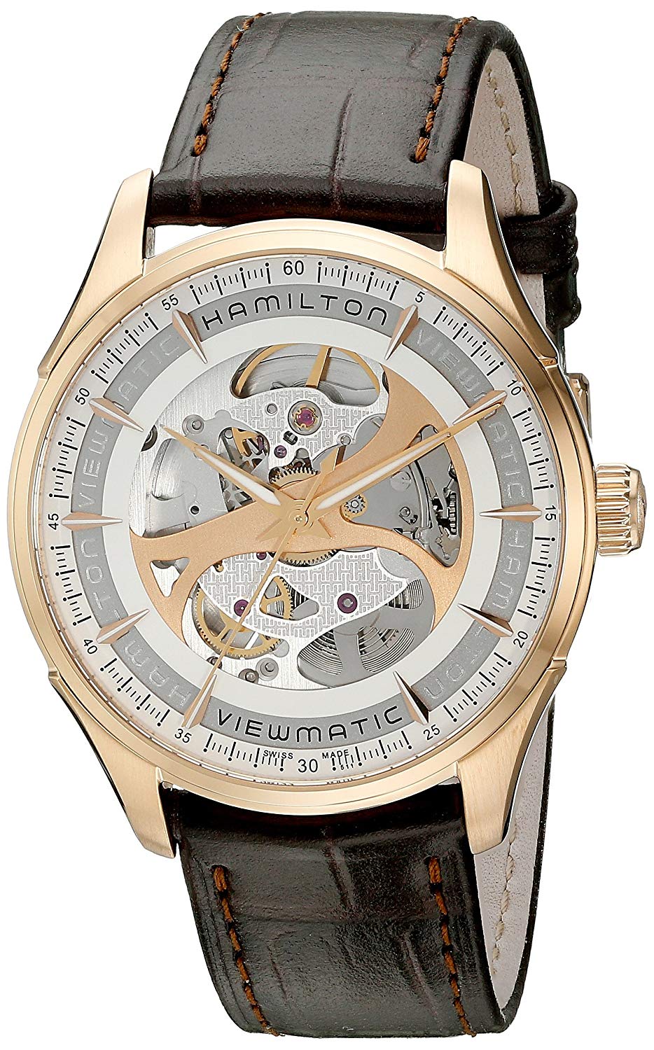 Jazzmaster Viewmatic Skeleton Automatic (Rose-Gold/Brown) | Hamilton | Luby 
