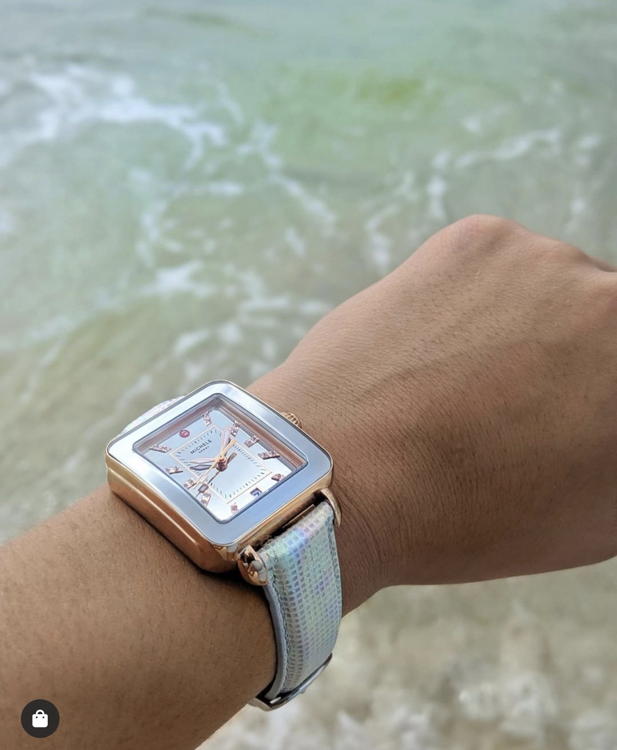 Deco Sport Pink Gold-Tone Aqua Topaz Watch | Michele | Luby 