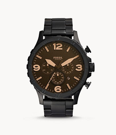 Nate Chronograph Black Stainless Steel Watch | Fossil | Luby 