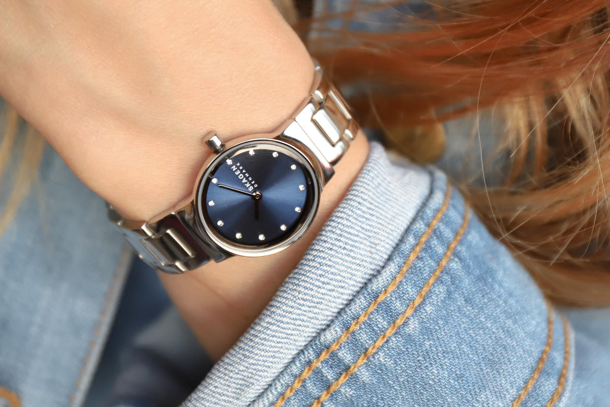 Freja Steel Link Watch (Silver/Blue) | Skagen | Luby 