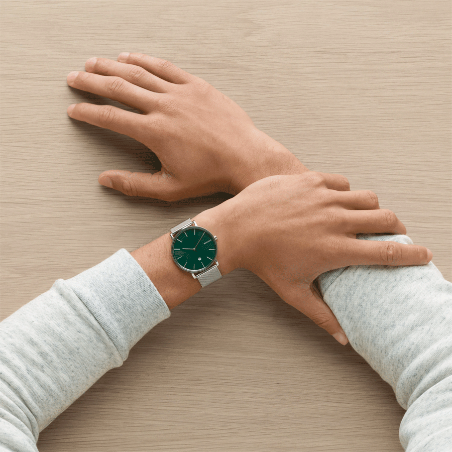 Hagen Slim Mesh Watch (Silver/Green) | Skagen | Luby 
