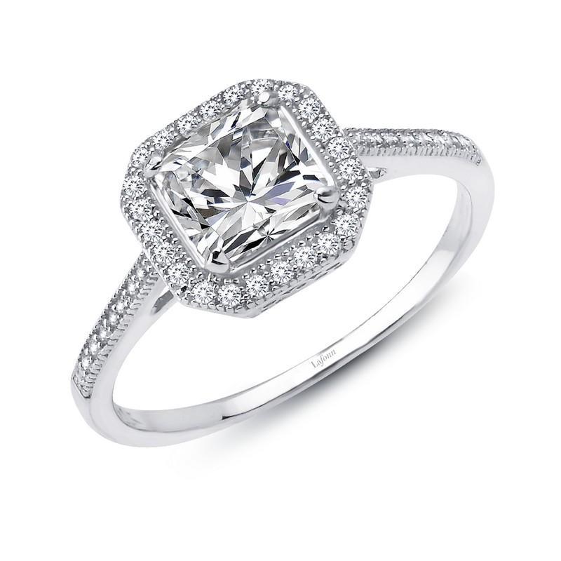 Anillo de compromiso con halo de talla princesa