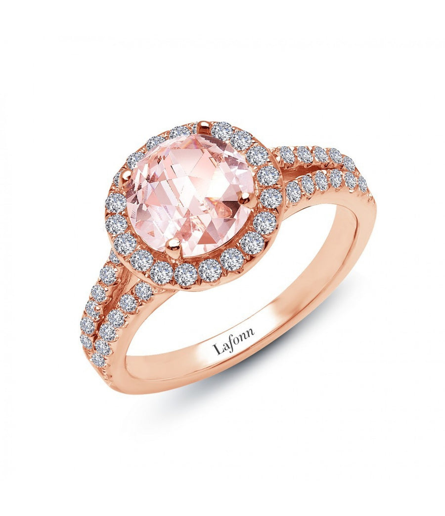 Anillo de compromiso con halo circular y cuerpo partido (oro rosa)
