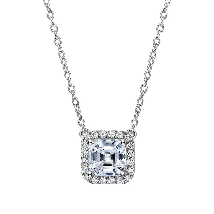 Asscher-Cut Halo Necklace