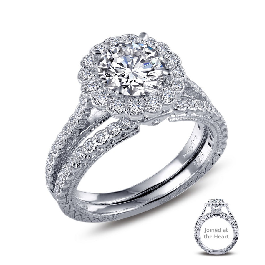 Juego de anillos de boda unidos en el corazón