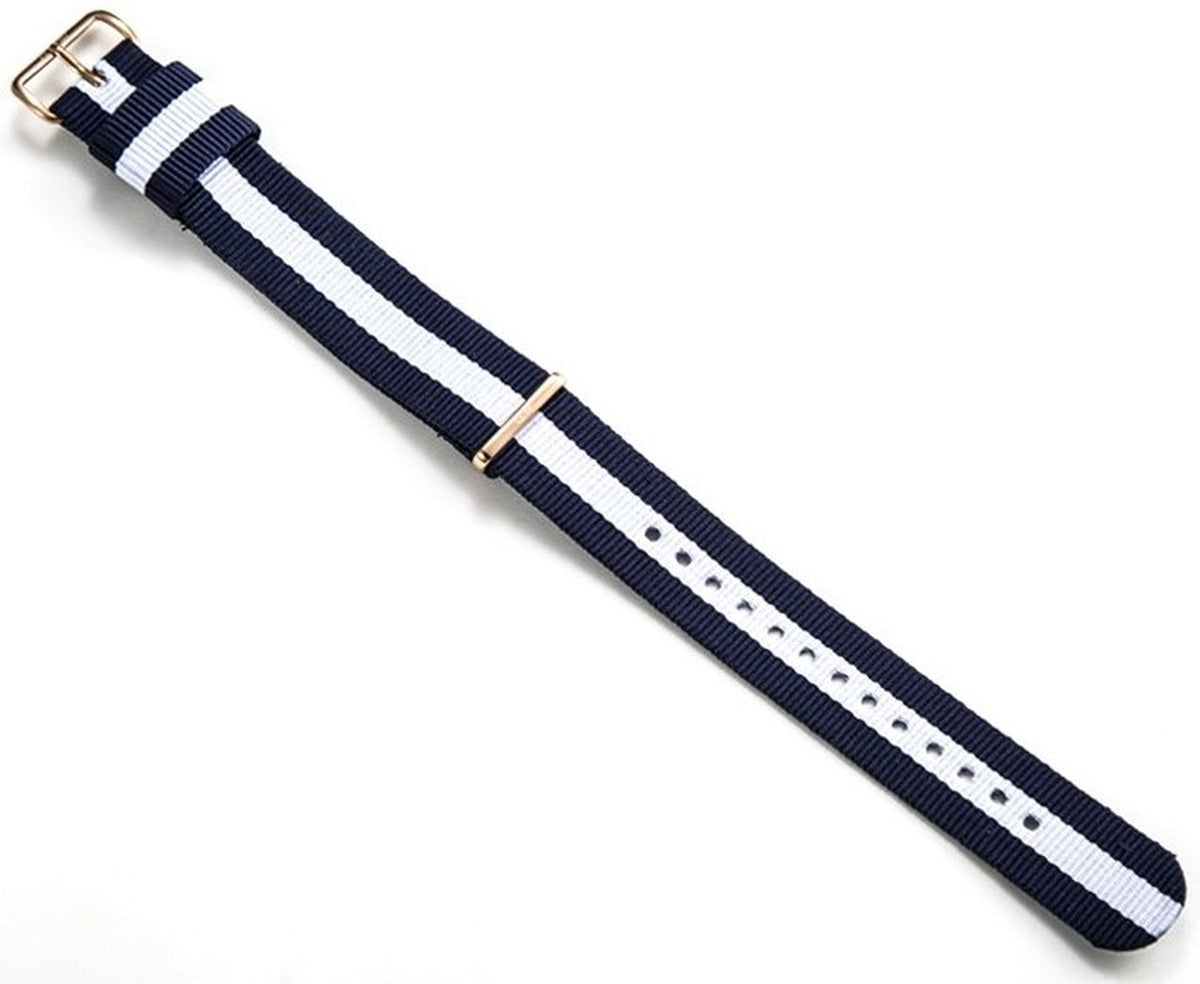 Classy Glasgow Watch Strap (Navy Blue/White/Rose-Gold) | Daniel Wellington | Luby 