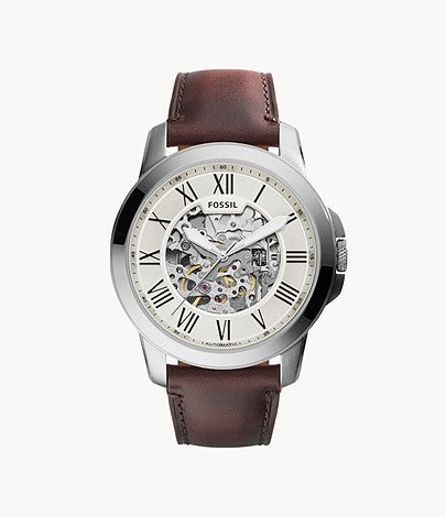 Grant Automatic Dark Brown Leather Watch | Fossil | Luby 