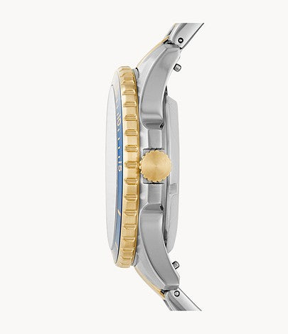 Automatic Two-Tone Stainless Steel Watch (Blue/Gold/Silver) | Fossil | Luby 