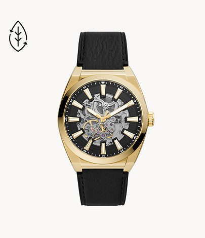 Everett Automatic Black Eco Leather Watch | Fossil | Luby 