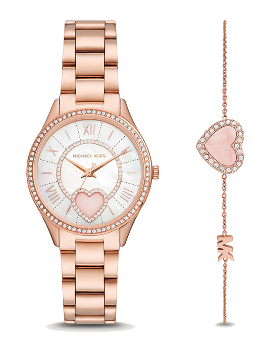 Michael Kors Three-Hand Rose Gold-Tone Stainless Steel Watch and Bracelet Set | Michael Kors | Luby 