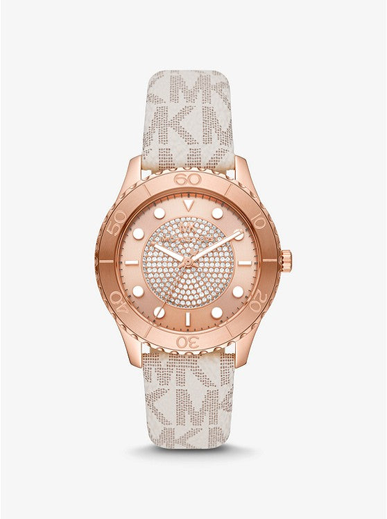 Oversized Runway Dive Pavé Rose Gold-Tone and Logo Watch | Michael Kors | Luby 