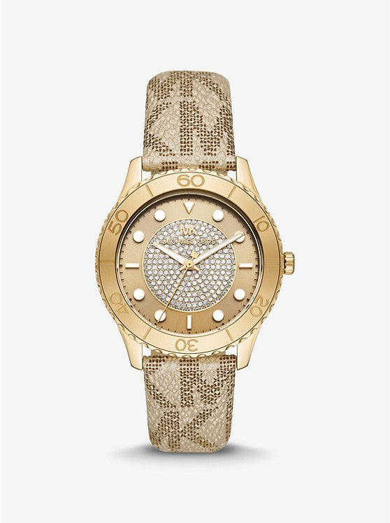 Oversized Runway Dive Pavé Gold-Tone and Metallic Logo Watch | Michael Kors | Luby 