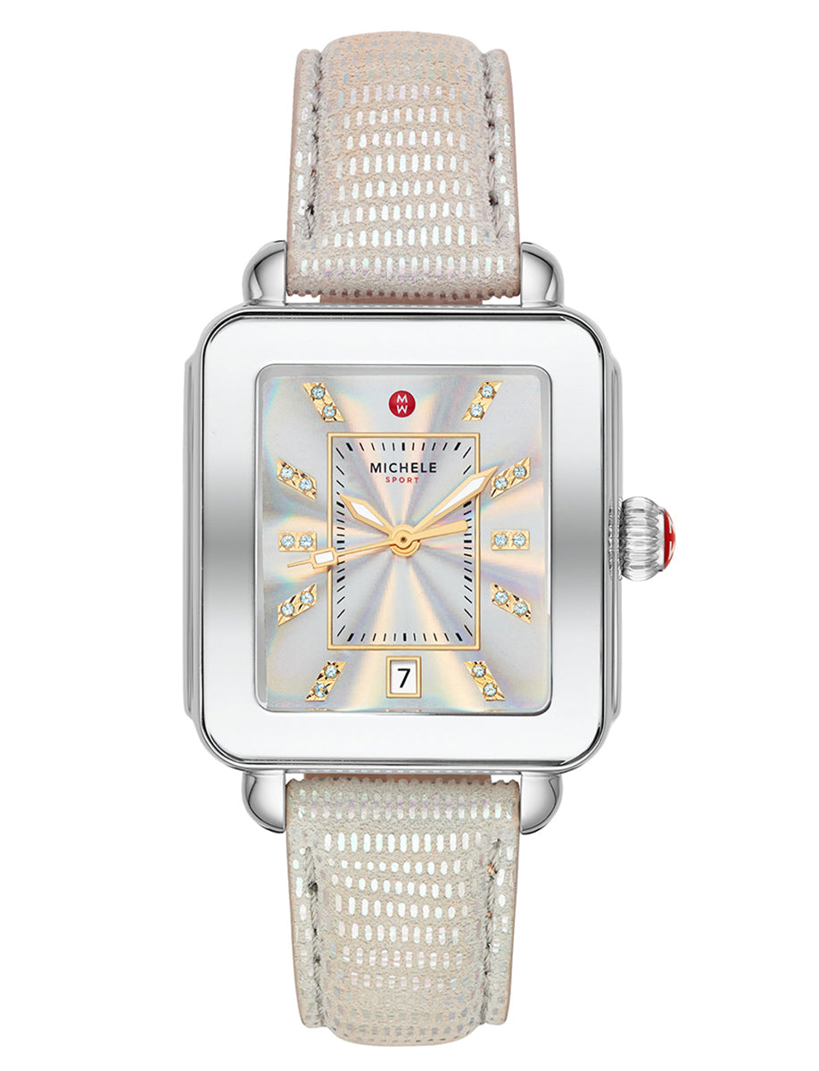 Deco Sport Stainless Topaz Dial Iridescent Leather Watch | Michele | Luby 