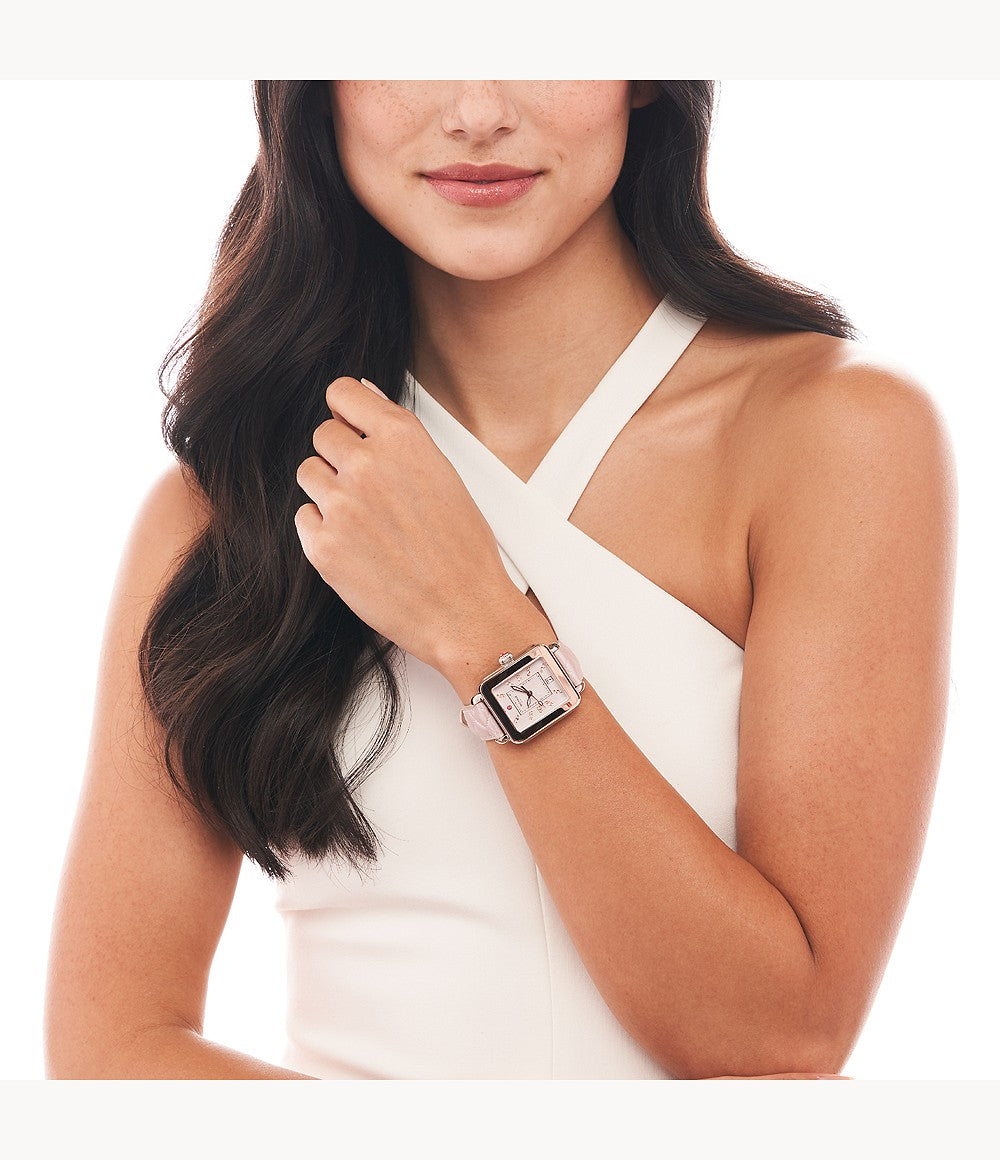 Deco Sport Two-Tone Topaz Dial Quilted Leather Watch | Michele | Luby 