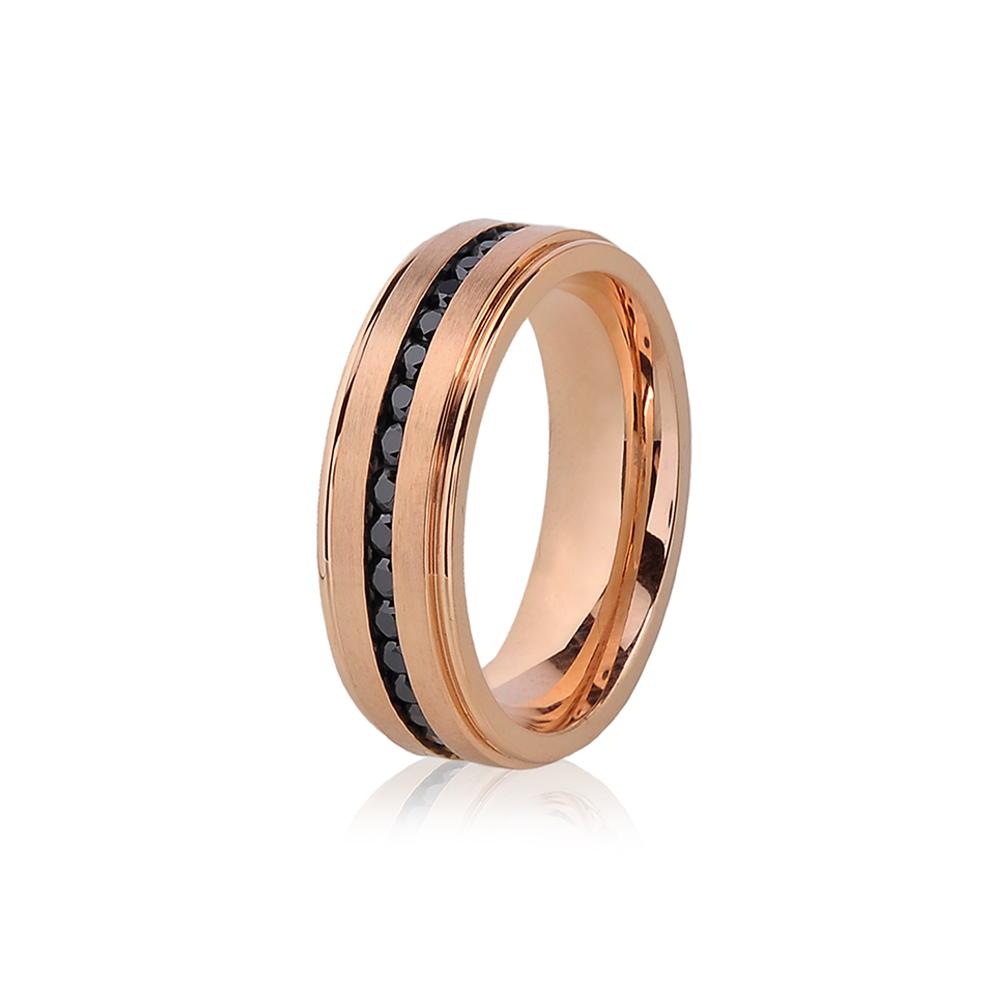 Stainless-Steel Matte Black Stones Wedding Band Ring | ARZ Steel | Luby 