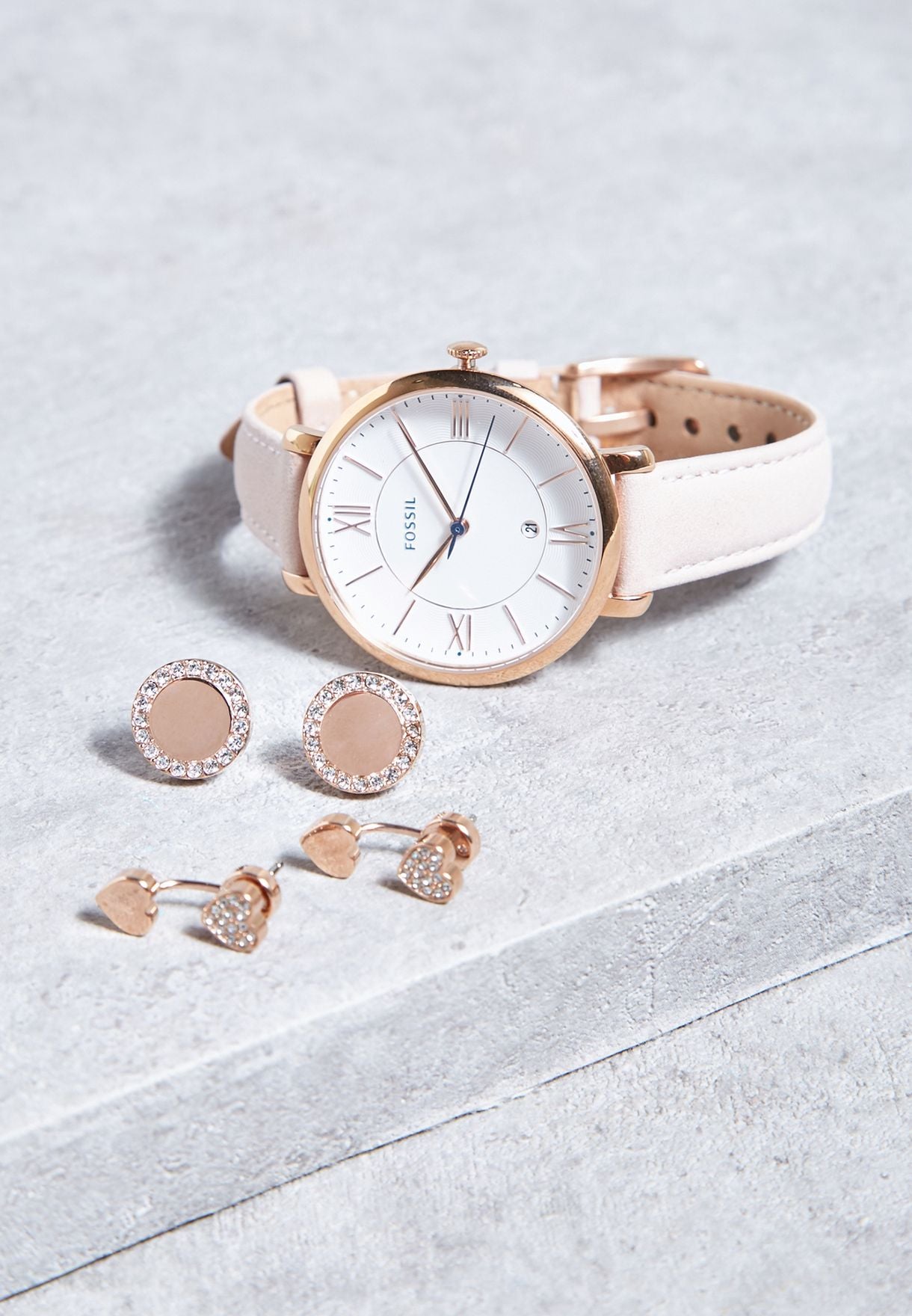 Ladies Jacqueline Watch and Earrings Set (Rose-Gold/Blush) | Fossil | Luby 