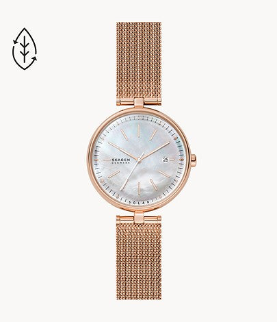 Karolina Solar-Powered Mesh Watch (Rose-Gold) | Skagen | Luby 