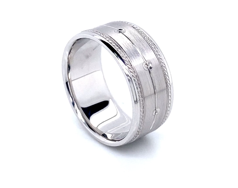 14K Wide Swirl Details White Gold Men Wedding Band | Luby Gold Collection | Luby 