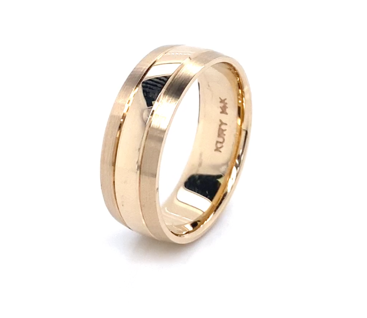Alianza de boda para hombre de oro rayado de 14 quilates