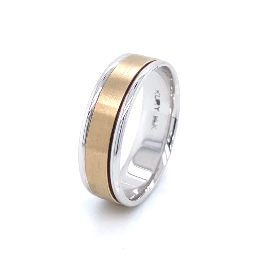 14K Matte Gold Stripe Two-Toned Men Wedding Band | Luby Gold Collection | Luby 