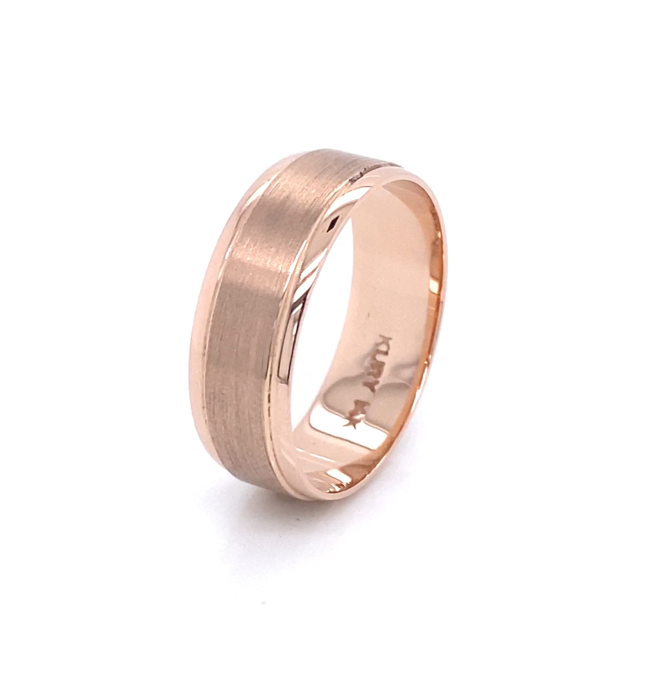 14K Matte Stripe Rose Gold Men Wedding Band | Luby Gold Collection | Luby 