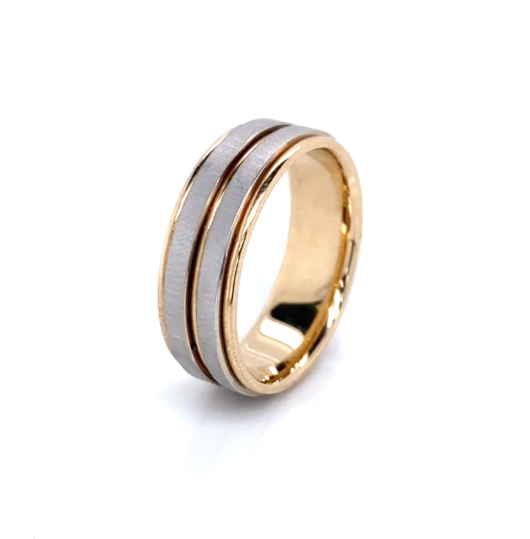 Alianza mate de dos tonos para hombre de 14K