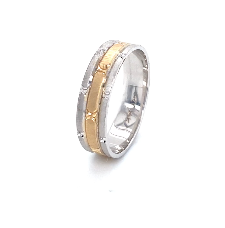 Alianza de boda para hombre en oro de dos tonos mate de 14 k
