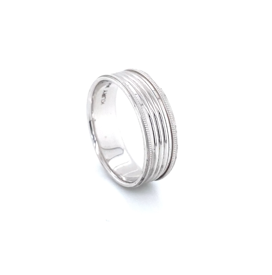 14K Thin Stripes White Gold Men Wedding Band | Luby Gold Collection | Luby 