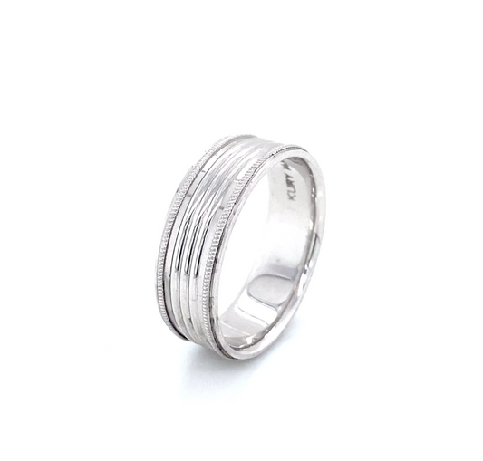 14K Thin Stripes White Gold Men Wedding Band | Luby Gold Collection | Luby 