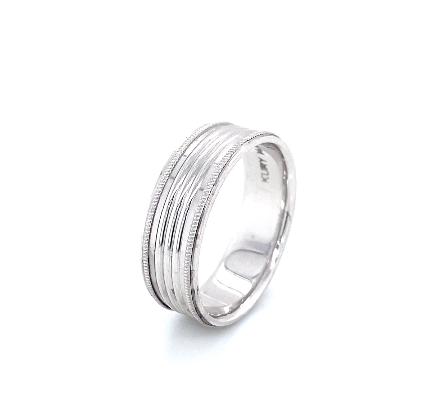 Alianza de boda para hombre de oro blanco con rayas finas de 14 quilates
