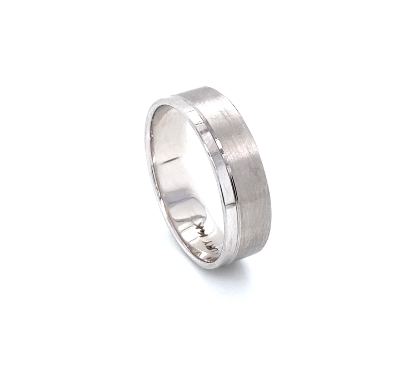 14K Wide-Striped Matte White Gold Men Wedding Band | Luby Gold Collection | Luby 
