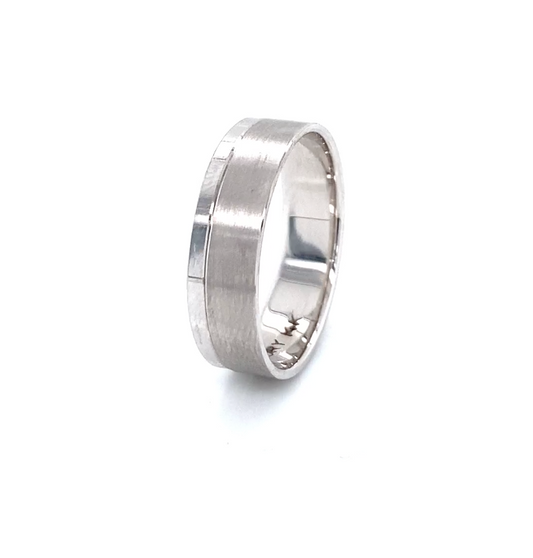 14K Wide-Striped Matte White Gold Men Wedding Band | Luby Gold Collection | Luby 