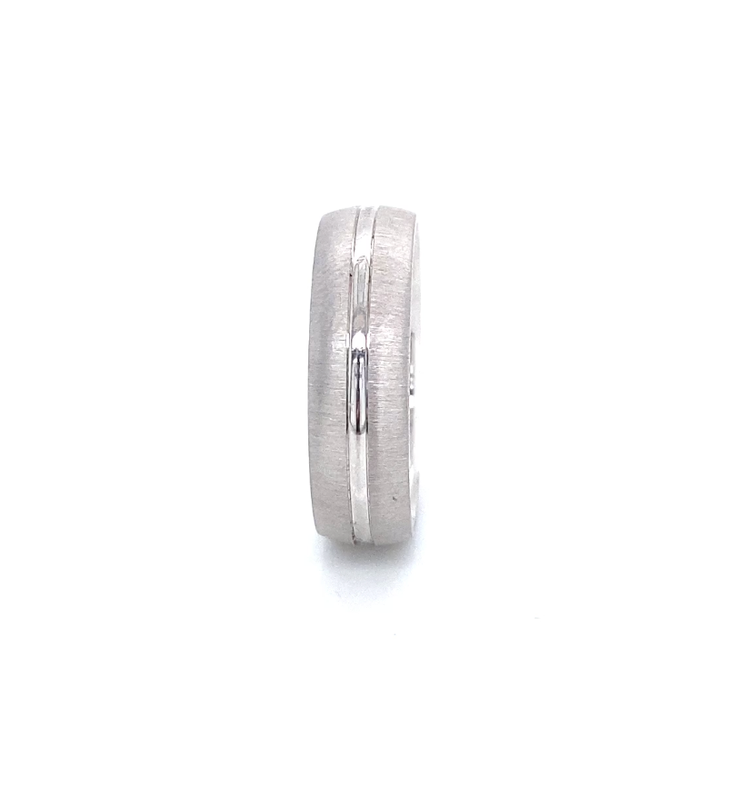 Thin Stripe with Matte Borders White Gold Men Wedding Band | Luby Gold Collection | Luby 