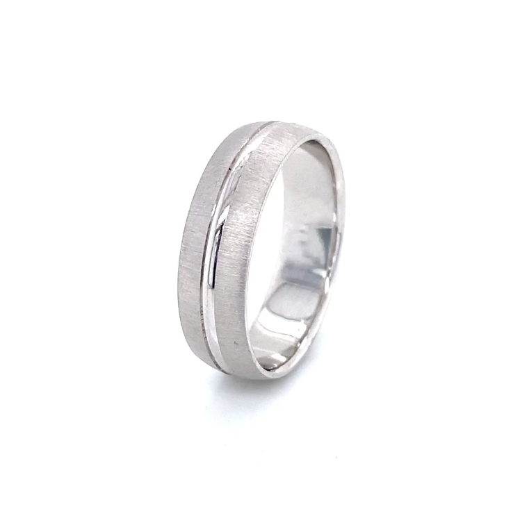 Thin Stripe with Matte Borders White Gold Men Wedding Band | Luby Gold Collection | Luby 