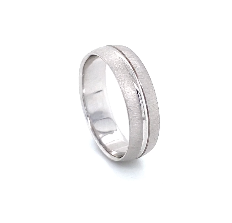 Thin Stripe with Matte Borders White Gold Men Wedding Band | Luby Gold Collection | Luby 