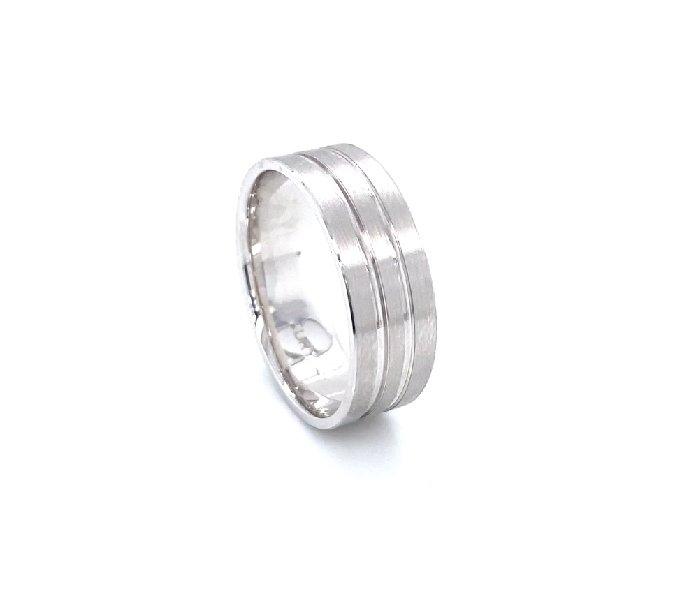 14K Tri-Striped Matte White Gold Men Wedding Band | Luby Gold Collection | Luby 