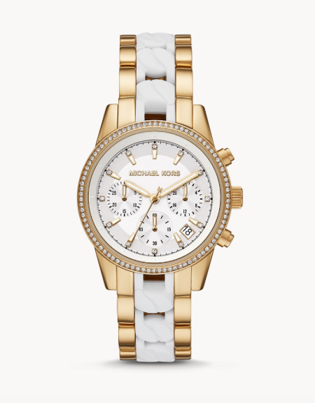 Ladies' Ritz Chronograph Watch (Gold/White) | Michael Kors | Luby 